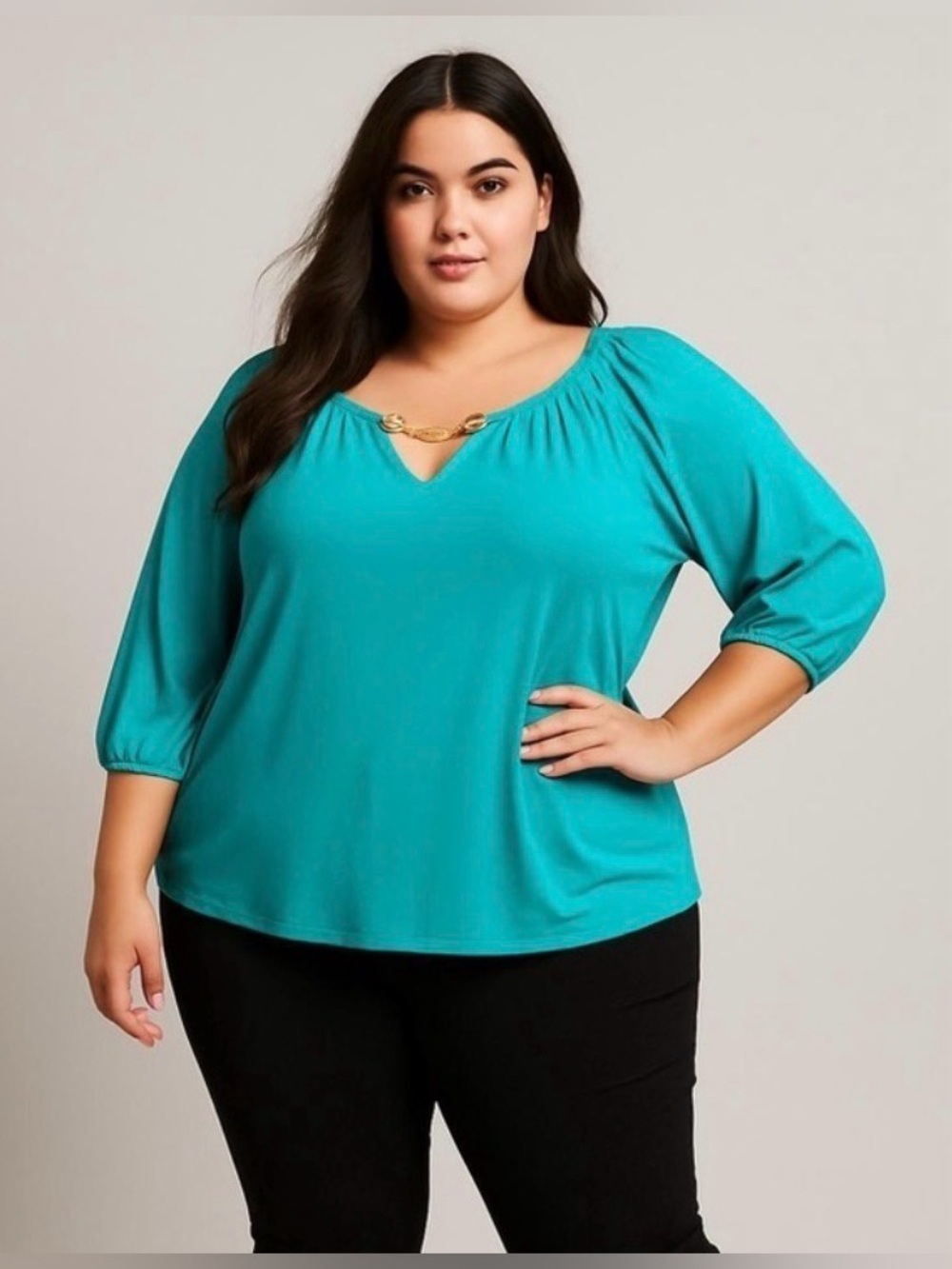 Dana Buchman Dressy Blouse, Kelly Green, Gold, Size 2X